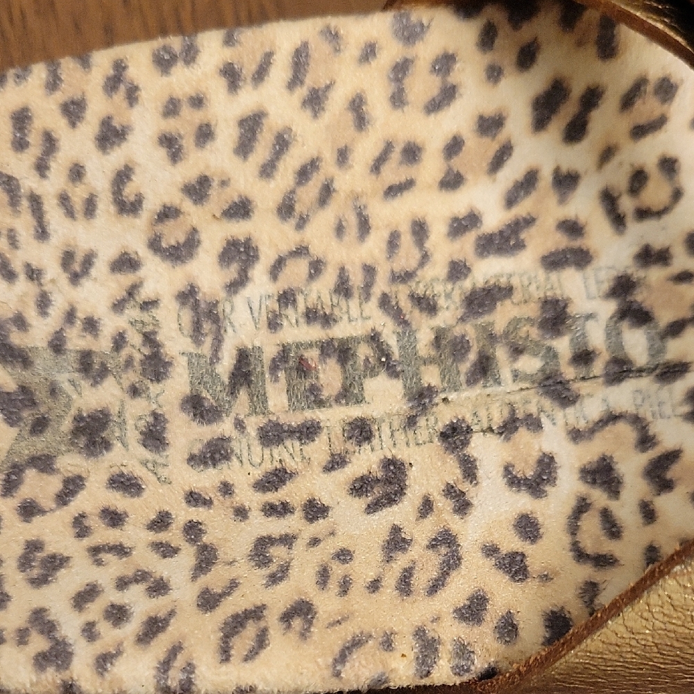 Gold/Leopard Print Mephisto Women's Sandals - Picture 2 of 5